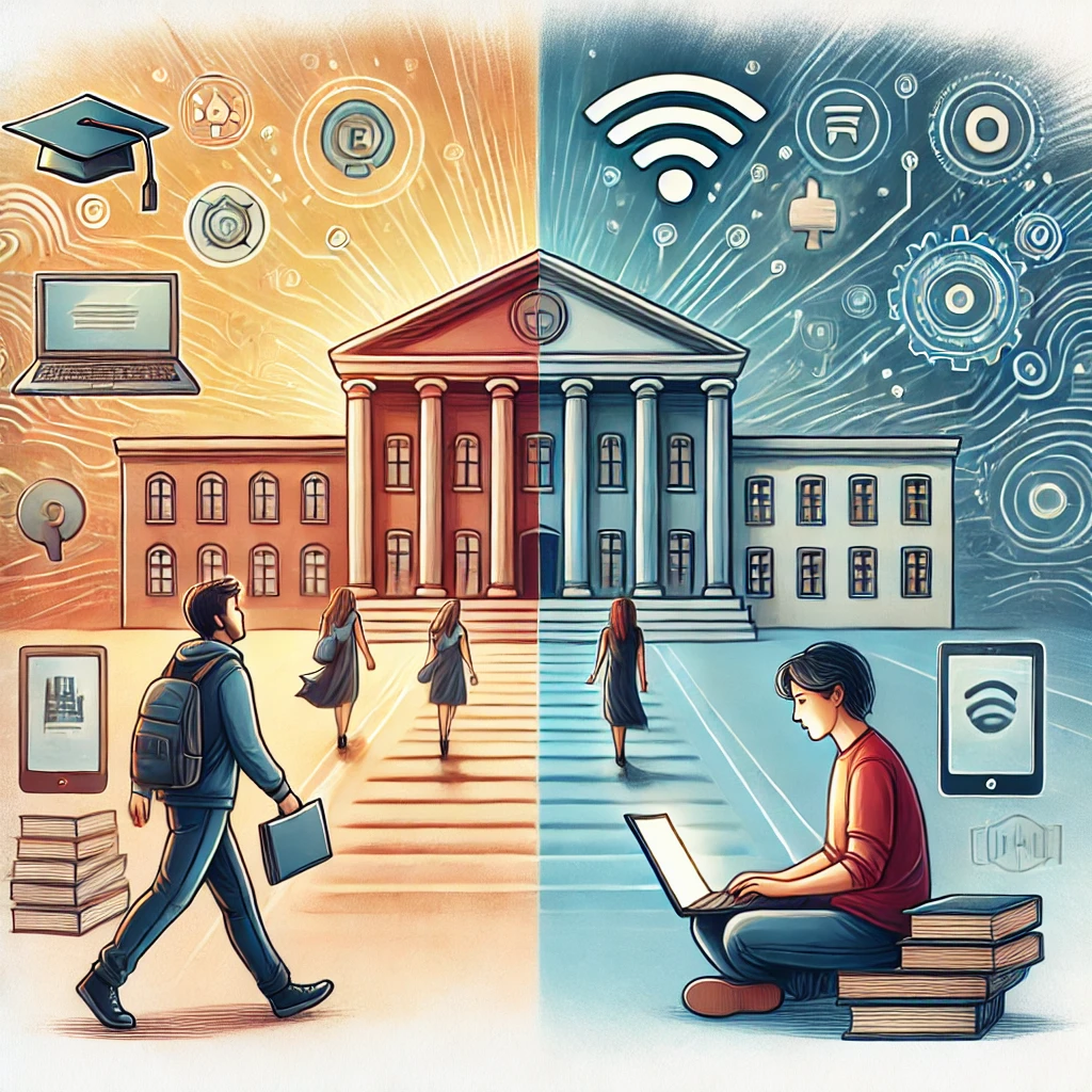 Two students learning in different settings