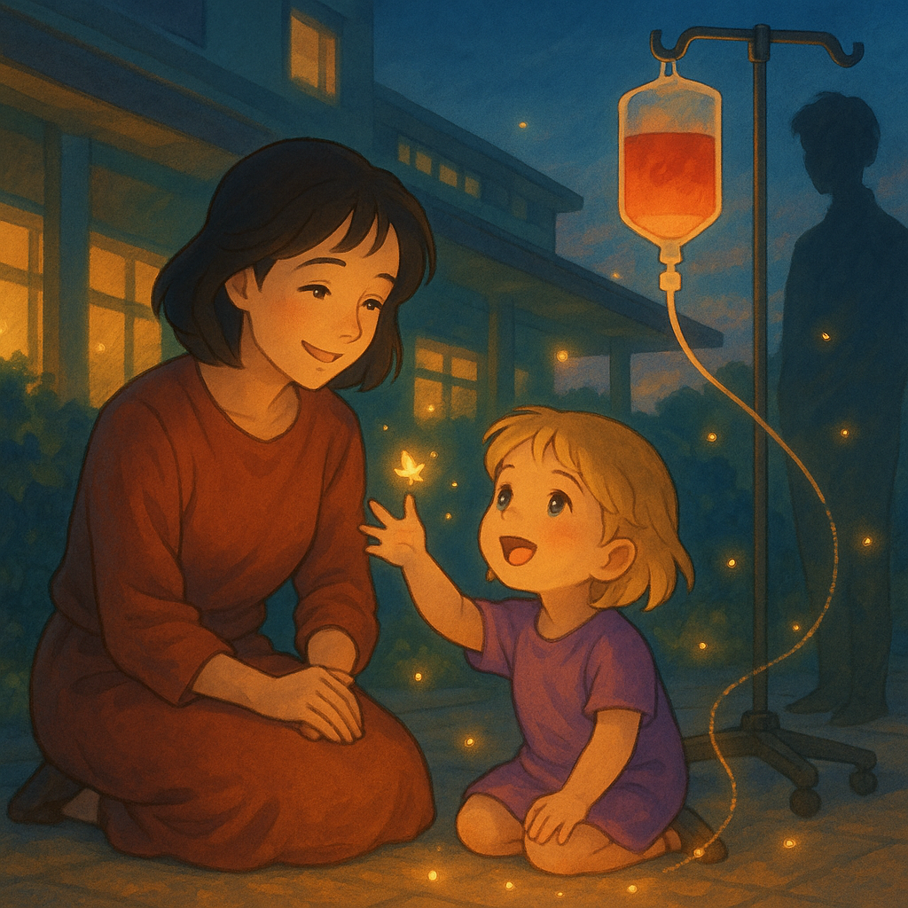 A mother and child with fireflies